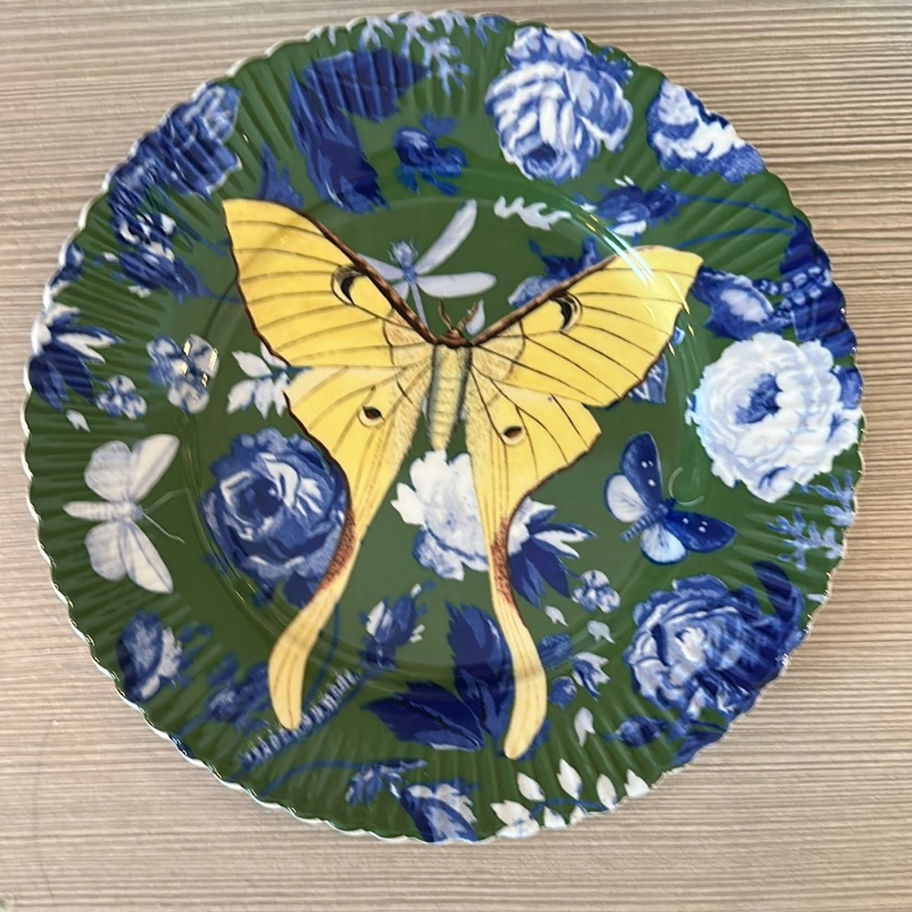 Brand New Anthropologie Athalia Dessert Plate Moth Winged Floral Garden Tea Time